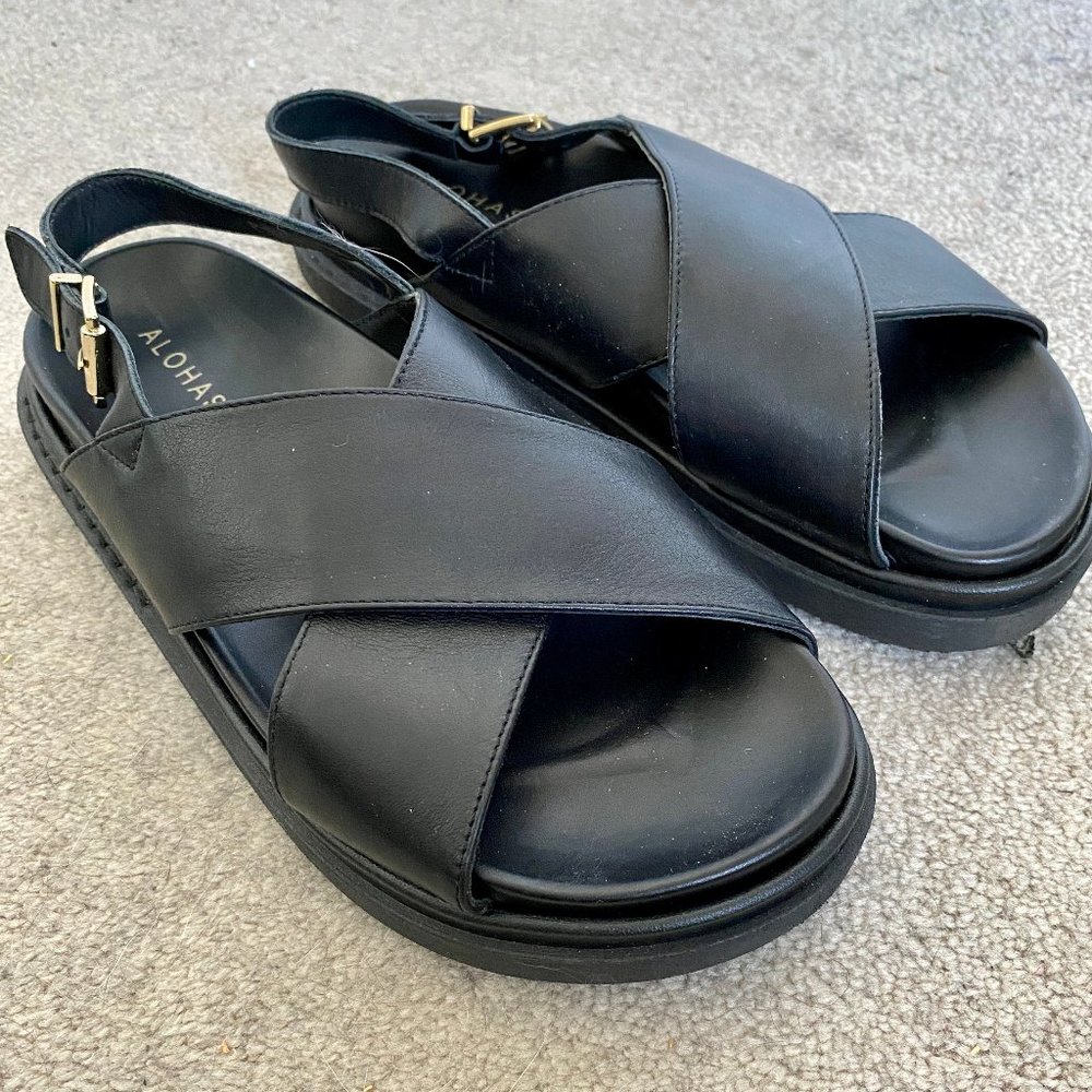 Aloha sandals Marshmallow Total Black leather - size 9